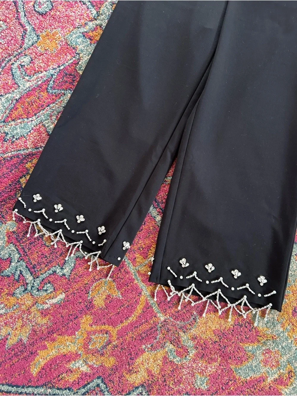 NWT Anthropologie | Women’s Black Crystal Crop High Rise Wide Leg Pants Size 2